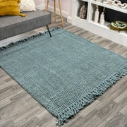 JONATHAN Y NRF103B-5SQ Pata Hand Woven Chunky Jute with Fringe Light Blue/Gray 5' Square Area Rug, Bohemian Transitional, Pet Friendly, Stain Resistant, Easy to Clean, for Living Room, Bedroom